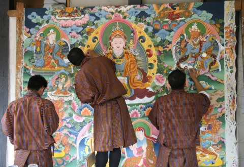 Bhutanese printing the Thangka